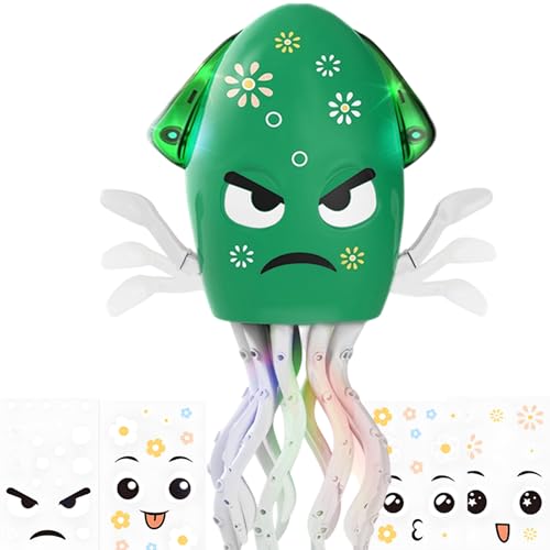 WCCDXGP Dancing Octopus Toy Electric Crawling Baby Toy with Lights & Music Tummy Time Octopus Toy | DIY Expressions, Obstacle Avoidance | for Boys and Girls Party Gift Birthday, Christmas (Green)