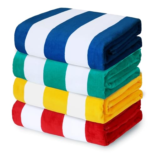 Exclusivo Mezcla BT-4SET 4 Pack 100% Cotton Large Beach Towels (30X60 Inches), Soft Cabana Stripe Thick Beach Towel cover