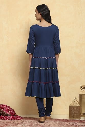 Image of Biba Girls 3 /4 Sleeve 100% Cotton Round Neck Kurta Set