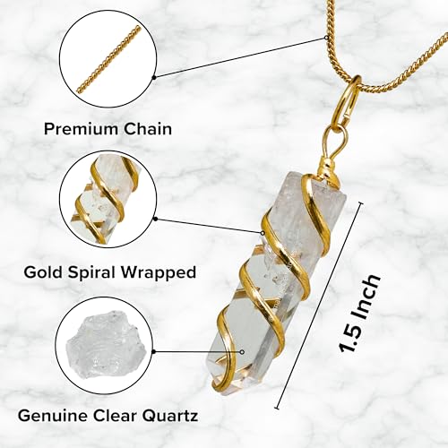 Amazing Gemstone Clear Quartz Crystal Necklace Pendant For Women, Gold Wire Wrapped Dainty Minimalist Healing Crystal Necklaces For Men Kids Unisex Necklace Jewelry With 20 Inches Adjustable Chain & Leather Cord3
