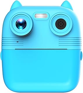 كاميرا طباعة فورية للاطفال - تصميم قطة لطيفة مع طباعة بي اند دبليو، شاشة ملونة 2.8 انش، فيديو عالي الدقة، اقلام تلوين وملصقات، حبل للرقبة - هدية ممتعة للاولاد والبنات من سن 6 سنوات فما فوق - ازرق