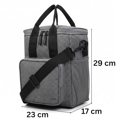 Image of Aliens Thermal Insulated Lunch Bag with Handle & Adjustable Shoulder Strap, Large Capacity Meal Bag /Tiffin Bag /Lunch Holder /Meal Container Picnic Bag for Food Storage, Office, Travelling, Picnic-Gry