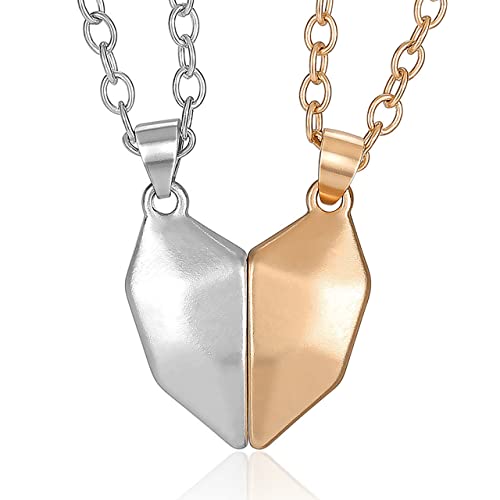 Top Plaza Couples Necklaces 2Pcs Matching Heart Necklace Pendant Necklace For Him & Her Couples Gifts Girlfriend Boyfriend Wife Husband Valentine’s Day Gifts - Silver+Rose Gold #TOP26