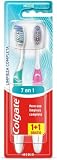 COLGATE Total Cepillo de Dientes Dureza Media, Pack 2 Uds, Limpieza Completa y Profunda, Elimina la Placa, Limpiador de Lengua y Mejillas, Elimina las Bacterias Causantes del Mal Olor