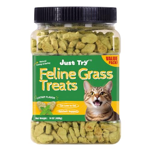 Just Try 14 OZ Cat Grass Treats for Indoor Cats Hairball Control