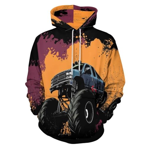 Sweat à capuche camion 3D pour homme style rock grunge noir avec poche