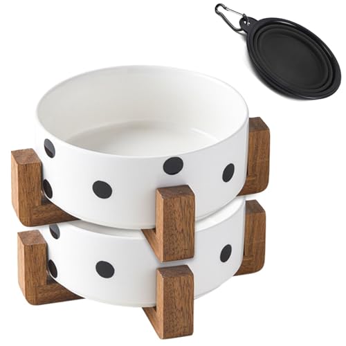 Petygooing Ceramic Dog Cat Bowl Dish with Stand for Food and Water Feeder, Modern Cute Heavy Weighted Pet Bowls Set for Cats & S