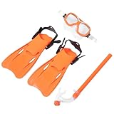 DEARMAMY Schnorchelset Schnorchelausrüstung 3 Stück Leichte Schnorchelmaske mit Ergonomischem Mundstück Gr 35 39 Orange für Anfänger und Wassersport