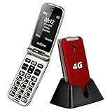 4G Foldable Mobile Phone for Seniors with SOS Button, Flip Phone for Elderly, Unlocked Senior Flip Basic Phone, with Charging Station, Camera, FM, Flashlight (Red)