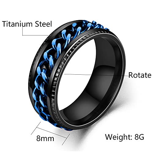 Udolfly Mens Fidget Spinner Rings Anxiety Ring Stress Relief Chain Rings Titanium Stainless Steel Rings For Women Black Blue Size 8 #TOP5