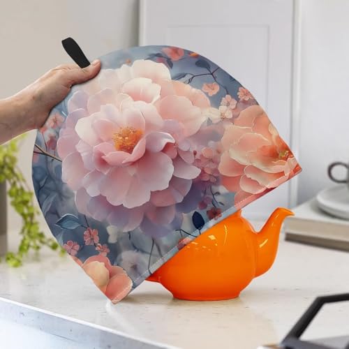 Image of Peony Flower Tea Cosy for Teapot Keeping Warm Tea Pot Cozy Dust Proof RetroTeapot Insulation Cover for Breakfast Warmer Kitchen Decorative,Soft & Washable Kettle Cover for Coffee Cup