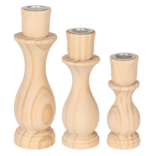 Ideen mit Herz Kerzenhalter für Stabkerzen | 3er Set Kerzenständer aus Holz | Natur | mit Metall-Eiâ€¦ – Miniatur