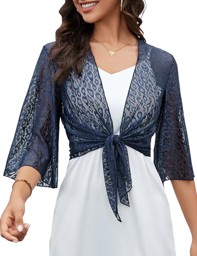 Image of Totatuit Women's Short Cardigan Bolero Sheer Shrug Tie Open Front Bell Sleeve Summer Cropped Bolero Cardigan