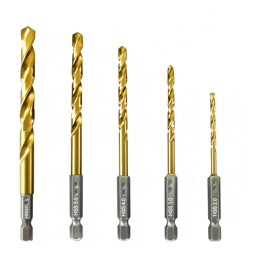 Nortools Set de 5 Forets HSS Revêtus Nitrure de Titane avec Queue Hexagonale 1/4