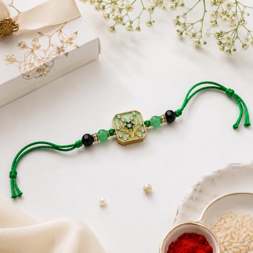 Image of JAIPUR ACE Elegant Blue inchBRO inch Designer Rakhi Gift Set with Greeting Card and Roli Chawal Pouch, Premium Brother Rakhi, Festive Raksha Bandhan Gift for Brother, Traditional (Charming Bhai Rakhi)