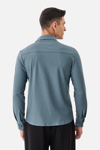 Image of SNITCH Men Casual Plus Size Shirt | Regular Fit Full Sleeve Mandarin Collar Striped Design | Premium Cotton Linen Blend & Breathable Fabric for Office & Everyday Wear