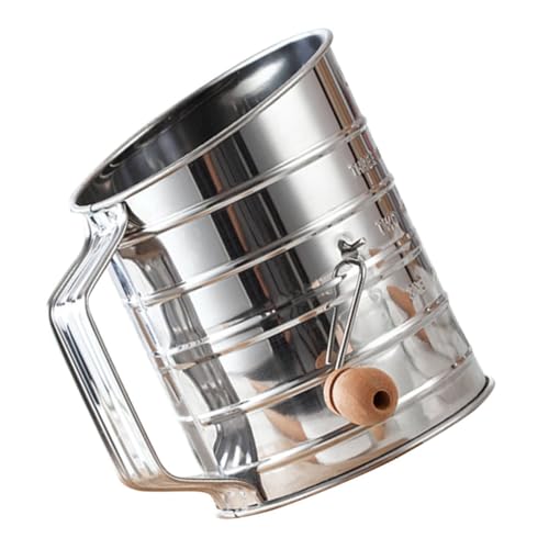FUNOMOCYA Cup Stainless Steel Flour Sifter with Fine Mesh Screen Hand Crank Mechanism for Accurate Baking Measurements for Sifting Flour Sugar and Spices