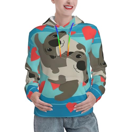 Sweat à capuche femme loutres EdWal - Pull ajusté avec poche