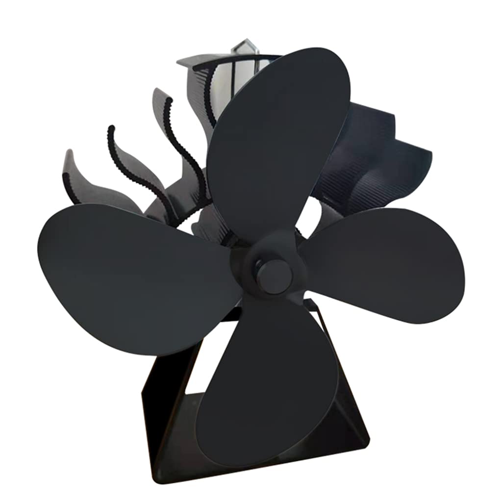 Buxuaaaa Black Silent Fan Efficient Heat Distribution For Room 122°F Start Heat Powered Withthermometer Wood Stove Fan Blower Powered Non Electric