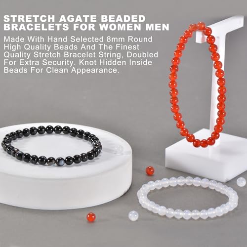 Pulseras de ágata natural elásticas hechas a mano, set de 3 miniatura 3