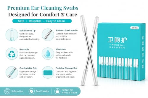 Image of Reusable Ear Cleaning Kit with Soft Silicone Tips, 24 PCS Ear Wax Cleaner Tool Set, Stainless Steel Ear Pick with Protective Caps, Portable Ear Cleaner for Men, Women & Kids