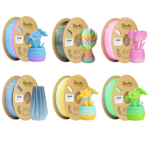 Image of GratKit Gradient PETG Filament, Multicolor Translucent PETG 6KG Bundle | 3D Printer Filament, Multicolor Translucent Gradient PETG, 6 * 1KG /Roll, For Printing Decorations, Like Lamp