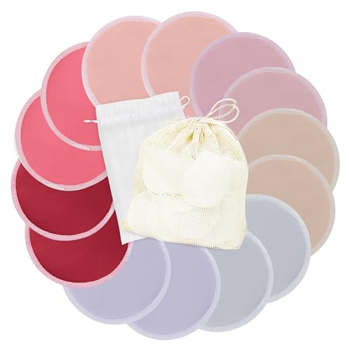 Image of wegreeco Nursing Breast Pads (14 Pack) + Laundry Bag & Travel Storage Bag, 4.7 inch Option - Washable & Reusable Breastfeeding Nursing Pads (Pink and Purple, Large, Plain Shape)