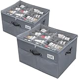 TOIPINIO Shoe Storage Organizer for Closet Fits 32 Pairs, 2 Pack Shoe Boxes with Transparent Cover and Sturdy Handles, Shoe Storage Box for Sneakers Sandals Slippers, Boots,Gray