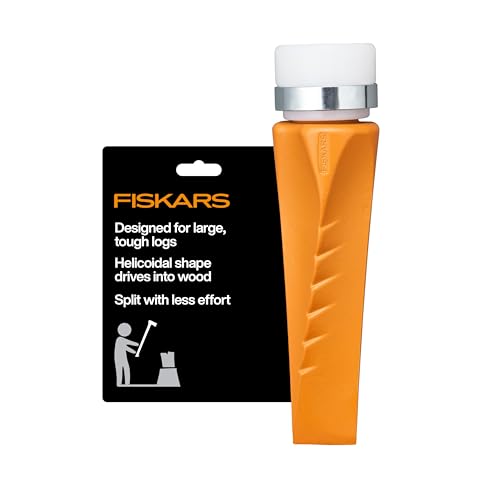 Fiskars HelixPlus Splitting Wedge for Large Logs – Forged Steel Wood Splitting Wedge with Spiral Design & Vibration-Dampening Striking Head, 2.5' x 9.5' x 2.5'