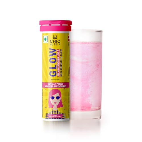Chicnutrix Glow Glutathione Effervescent Tablets with Vitamin C |Japanese Glutathione 500mg For Radiant Even-Toned and Glowing Skin | Sugar-Free| Strawberry Lemon Flavor| 10 Effervescent Tablets
