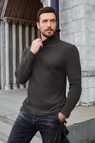 Image of COOFANDY Men's Ribbed Turtleneck Sweater Casual Basic Long Sleeve Knitted Pullover Sweater