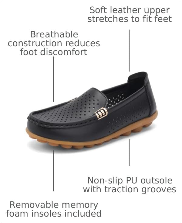 Image of Women's Comfortable & Lightweight Leather Loafers Slip-Ons Driving Walking Mocs Boat Shoes Cute Business Casual Dress Shoes Work Flats for Women