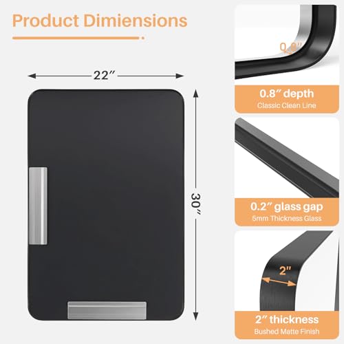 Bathroom Mirror for Wall, 30x22 Inch Rounded Rectangle Mirror, Black Metal Framed Bathroom Vanity Mirror for Restroom Farmhouse, Anti-Rust, Tempered Glass, Horizontally or Vertically Hanging