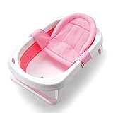 Breathable Mesh Newborn Baby Bath Mat Baby Tub Pillow Adjustable Non-Slip Bath Seat Pad Bath Cushion for Bathtub for 0-18 Months (Style 3-Pink(mesh))