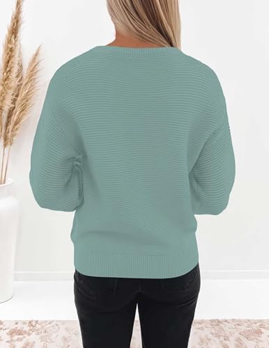 Image of ZESICA Women's Crew Neck Long Lantern Sleeve Fall 2026 Casual Loose Ribbed Knit Solid Soft Pullover Sweater Tops