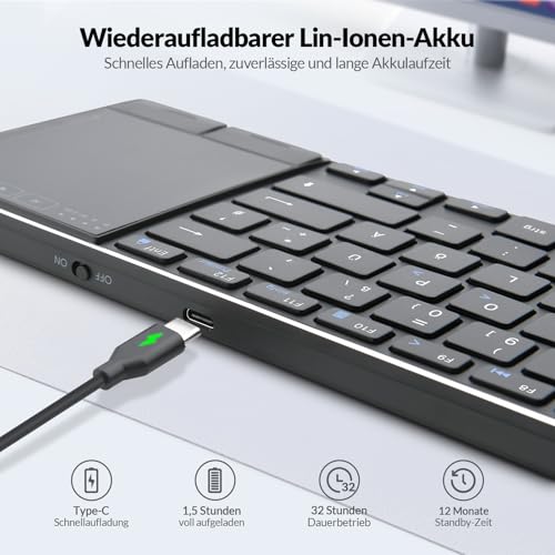 Rii Kabellose Tastatur mit Touchpad Büro, Wireless Keyboard Office, Deutsche QWERTZ-Layout, Tastatur Kabellos Geschenke für Laptops, Desktops, Smart-TVs, Tablets, Schwarz (2.4G+BT) 6