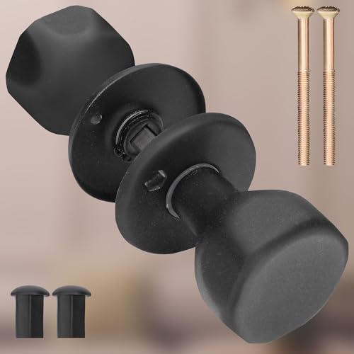 KOTARBAU® Türknauf Drehbar Schwarz Türgarnitur Türbeschlag Türgriff mit Montageschrauben Stahl Lackiert Kugelknauf Türknopf Drehknauf Schutzbeschlag