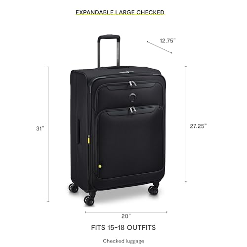 Image of DELSEY PARIS Sky Max 3.0 Checked Suitcase 28 Inch Large, Lightweight Softside Expandable Luggage, Spinner Wheels, Soft Touch Handle, Onyx Black