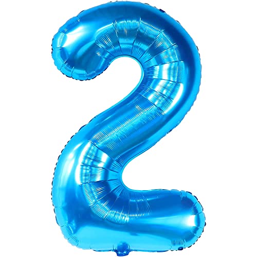 Image of KatchOn, Number 2 Balloon, 40 Inch Blue Foil Number Balloon for 2nd birthday