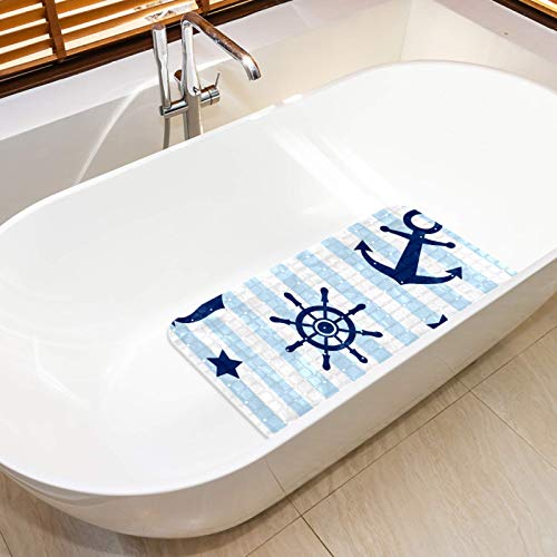 Tapis de bain 67x37 cm bleu ancre nautique et ventouses Bennigiry - 6