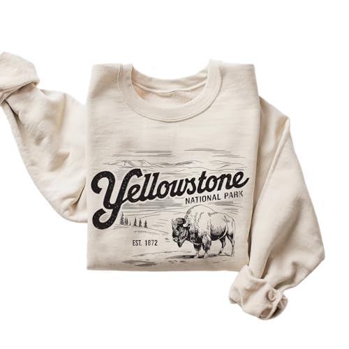 DAYLEA Adult Retro Yellowstone National Park Sweatshirt Vintage Buffalo Design Est. 1872 Cream Color Oversized Fit