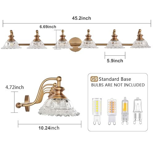 Image of XIEDUN 45 inch Bathroom Light 6 Light Vanity Light Fixtures (Exclude G9 Bulb) Vanity Lights for Bathroom