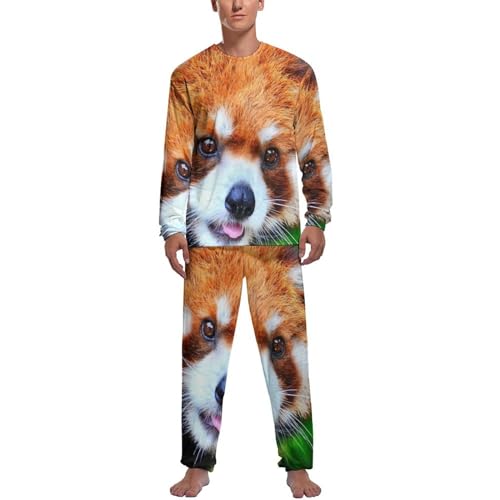 Pyjama Homme Panda Roux Ensemble Haut Manche Longue et Pantalon