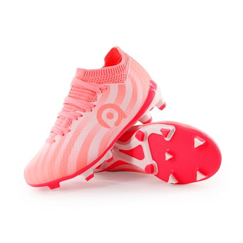 AMZZPIK Soccer Cleats Girls Big/Little Kids FG Cleats Firm Ground Lightweight Football Shoes for Youth Size 3 Pink