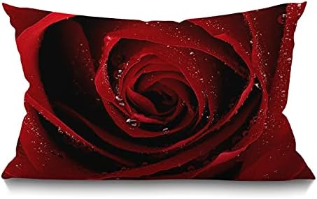 Smooffly Throw Pillow Case Red Rose Cotton Linen Throw Lumbar Waist Pillow Case Cushion Cover Home Office Decorative Rectangle 12 X 20 Inches image 5