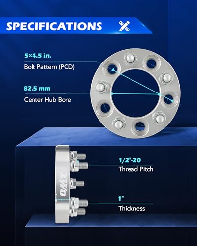 Image of OMT 5x4.5 Wheel Spacers with 82.5mm Center Hub Bore, Set of 2 | 1 Inch Wheel Spacers with 1 /2 inch-20 Studs Compatible with Jeep Wrangler TJ YJ Grand Cherokee Ford Explorer Mustang Ranger