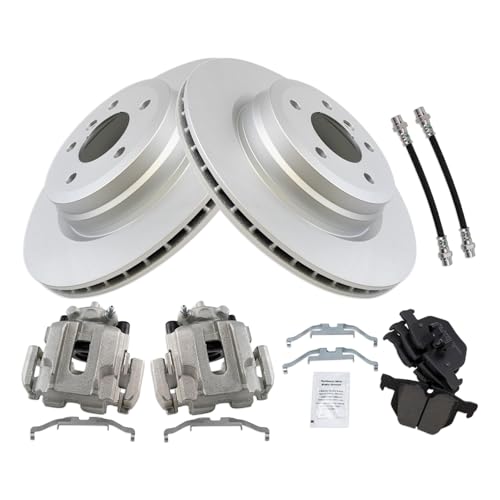 Image of TRQ Rear Brake Pad and Rotor Set Ceramic Coated Rotors Calipers Compatible with 2006 BMW 330i 330xi 2009-2011 335d 2007-2013 335i 2011-2013 335is 2007-2008 335xi