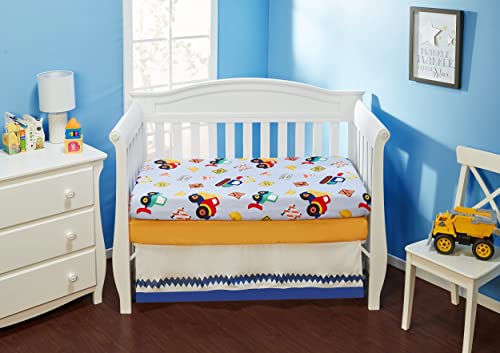 Everyday Kids 2 Pack Fitted Boys Crib Sheet, 100% Soft Breathable Microfiber Baby Sheet, Fits Standard Size Crib Mattress 28In X 52In, Nursery Sheet - Construction/Gold #TOP2