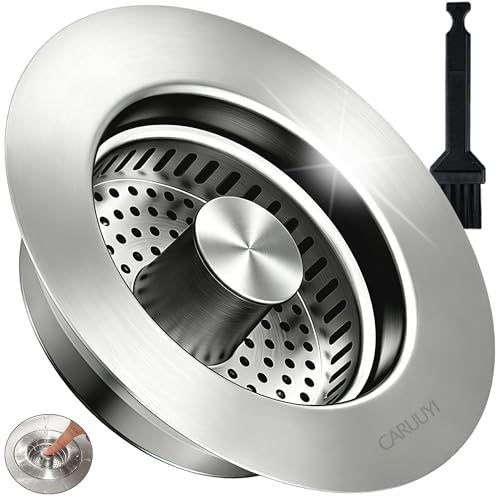 Kitchen Sink Drain Strainer for 3-1/2 Inch Drain Hole 3-in-1 304 Stainless Steel Pop-Up Sink Strainer and Stopper with Anti-Clog Filter Basket & Food Catcher (Silver 1 Pack)