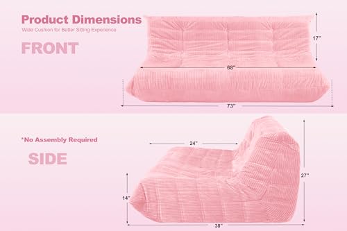 Image of Bean Bag Chair,Giant Beanbag Chairs for Adults,Comfy Large Fireside Chair Lazy Sofa,Corduroy Bean Bag Lounger with Memory Foam Filled,Floor Sofa Couch for Home,Living Room (Pink, 3-Seater)